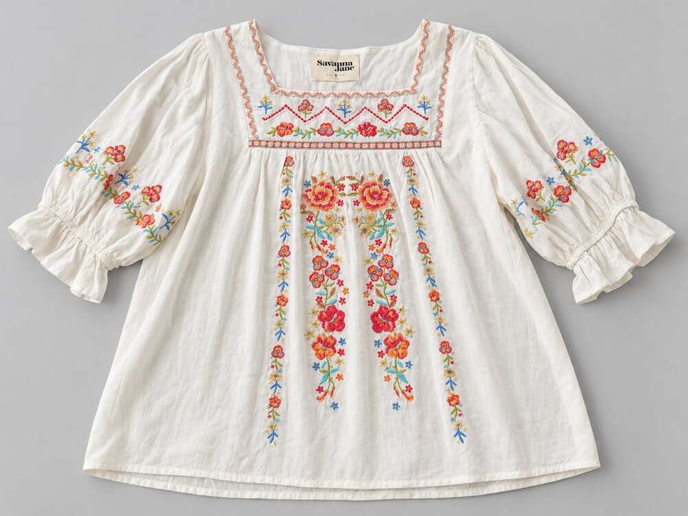 Savanna Jane Embroidered Blouse Size S White Floral (n1)